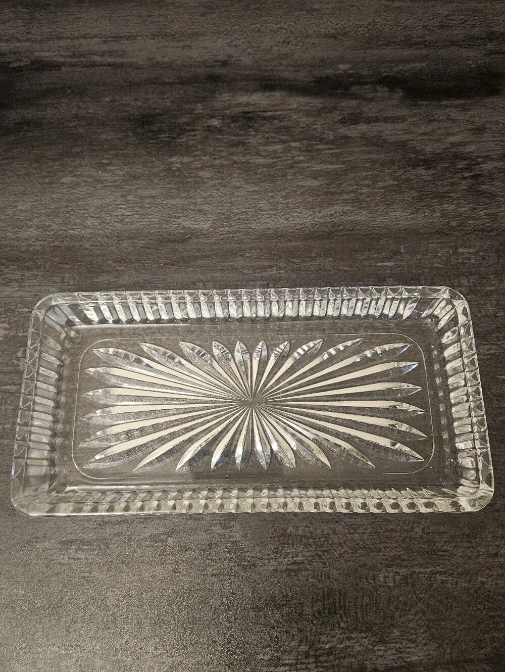 3 VTG Clear Pressed Glass Starburst Rectangular Trinket Dishes / Relish Trays